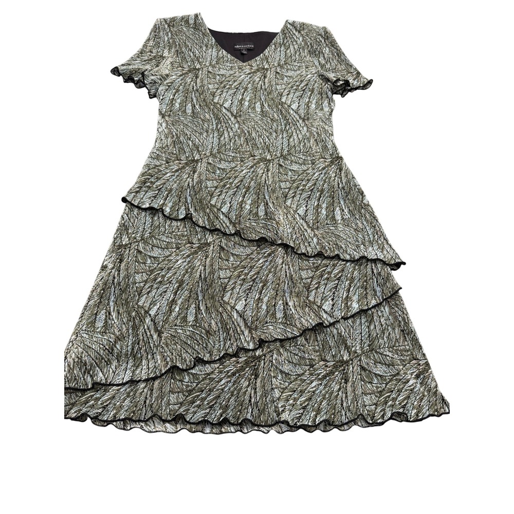 Connected Apparel Womens Green Patterned Tiered Ruffle Sheath Dress Size 6